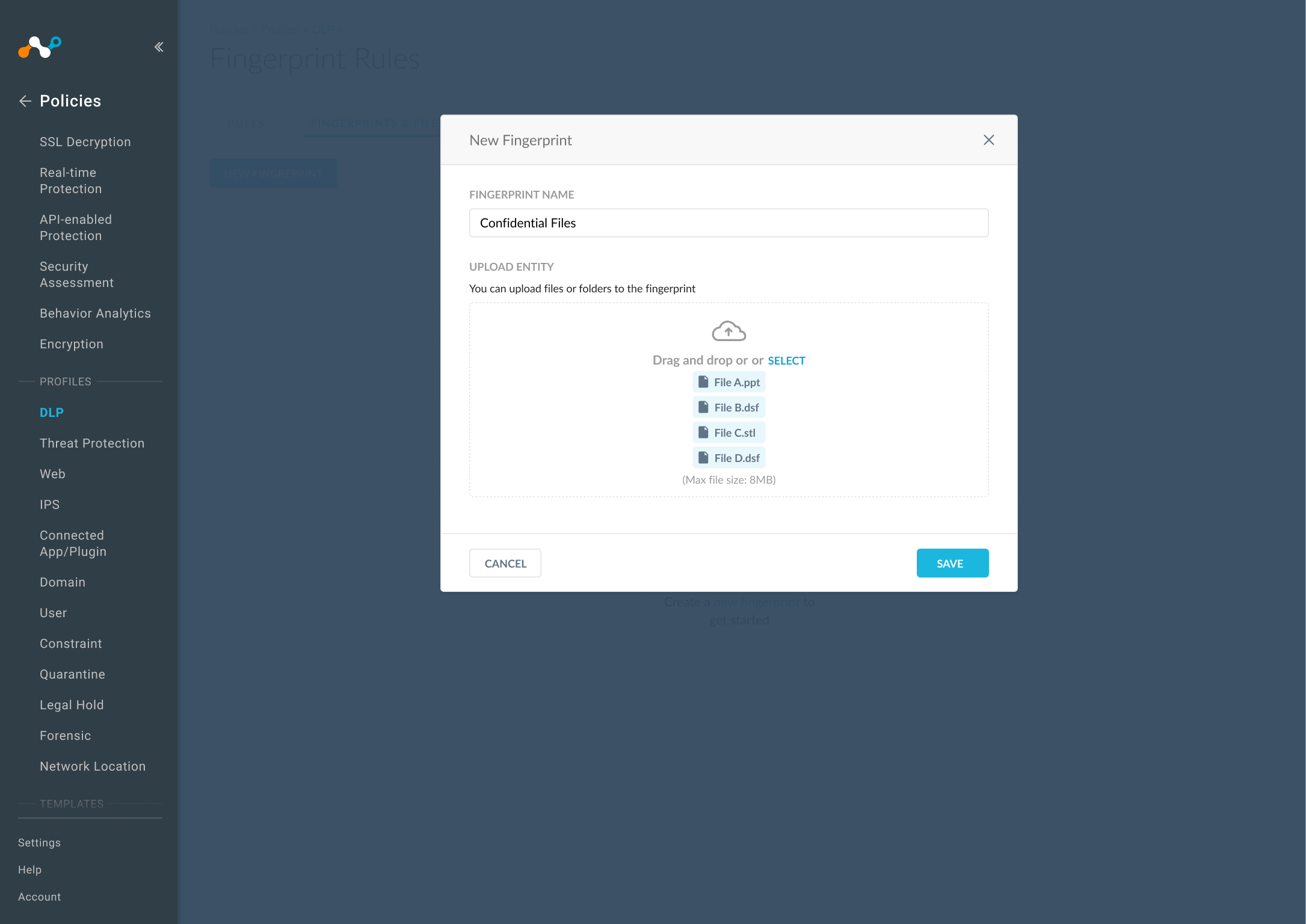 Upload files to fingerprint