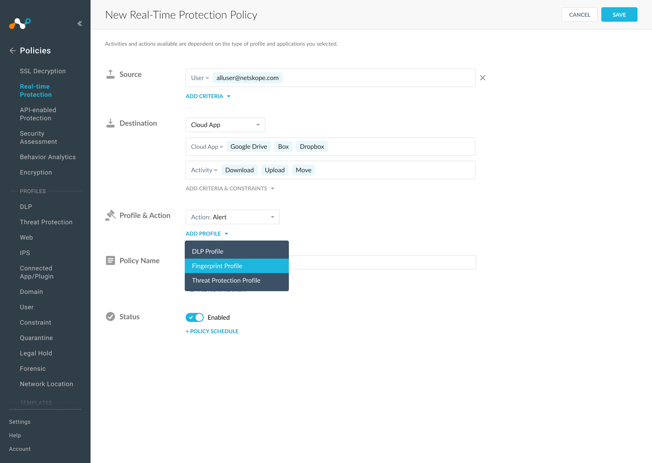 Add fingerprinted files to a policy