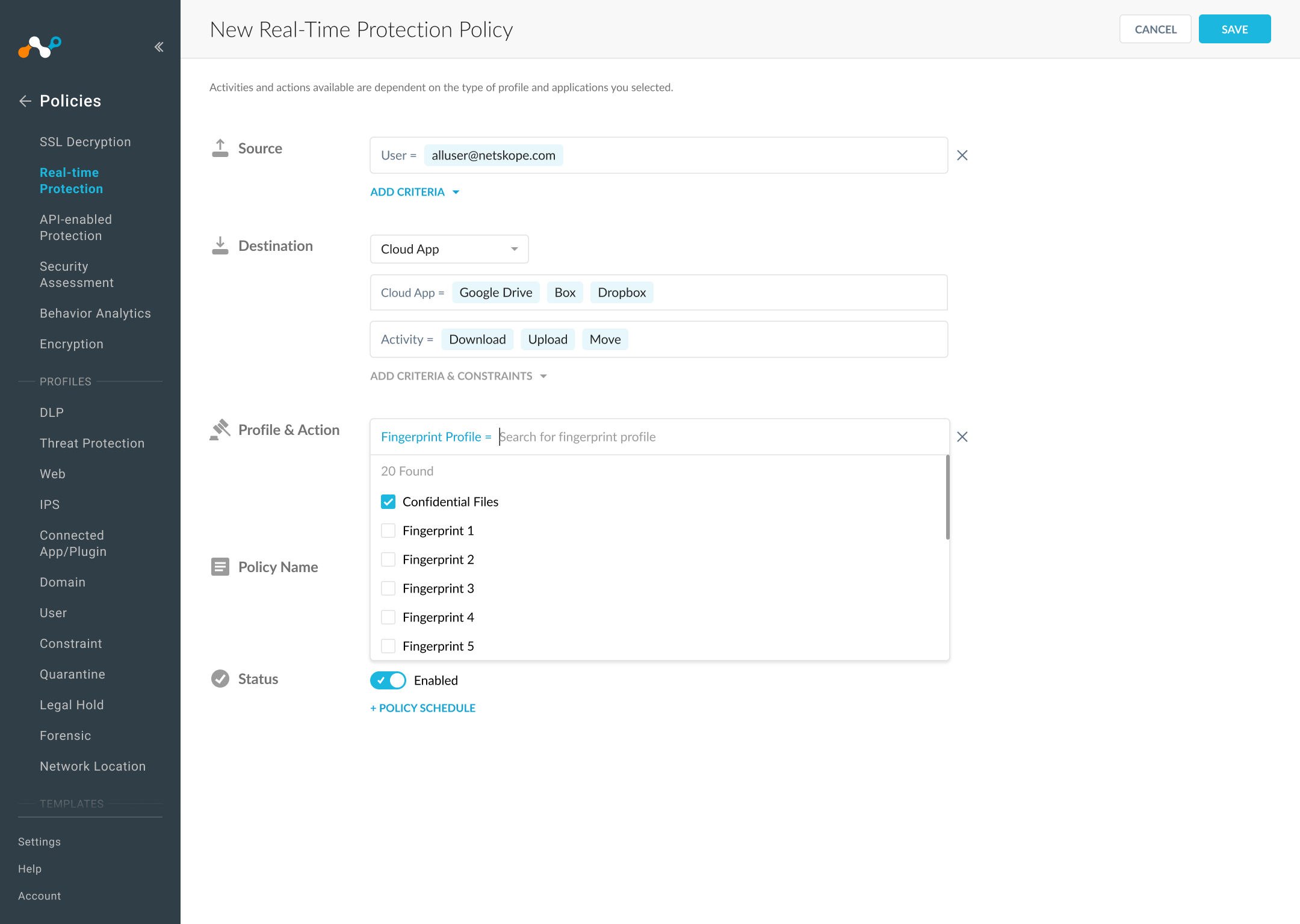 Selected fingerprinted files